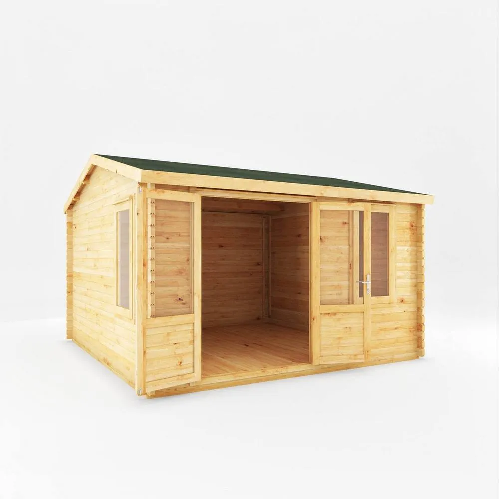 Mercia 4x4 m Home Office Elite 28 mm Log Cabin - L414.1 x W403.6 x H272.6 cm in Light Brown 2