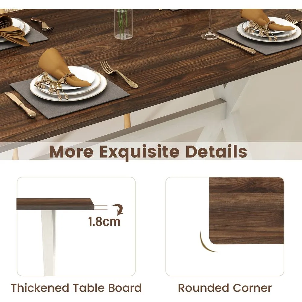 Costway Modern Dining Table Wooden Kitchen Table with X-shaped Frame-Brown in Brown 6