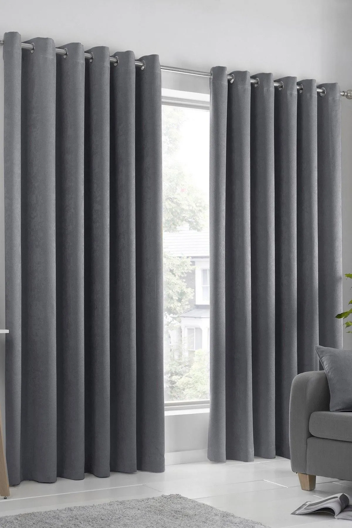Fusion 'Strata' Triple-Woven Dimout Eyelet Curtains in Charcoal 1