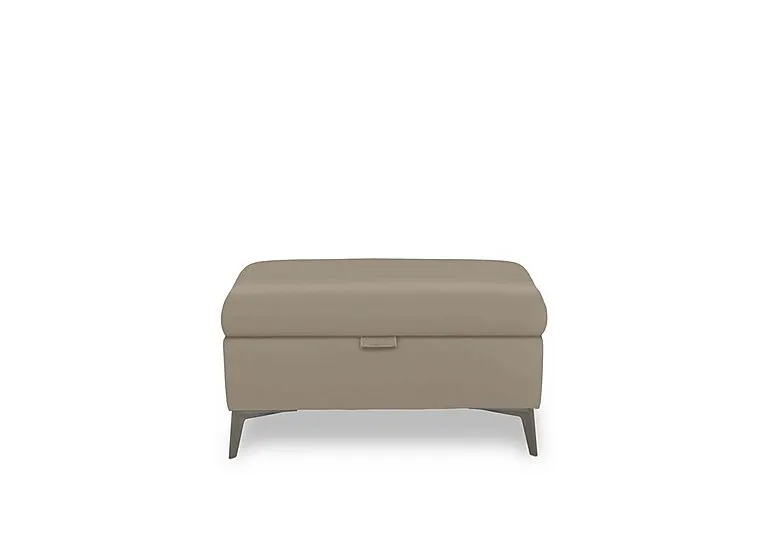 Ezra Leather Storage Footstool - Oyster