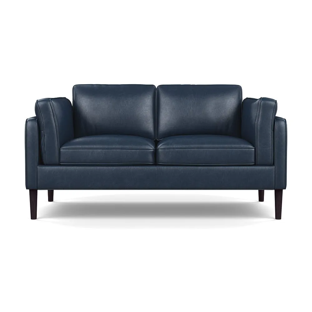 Heal's Sonno 2 Seater Leather Stonewash Navy Blue 279 Wenge Black Feet 1
