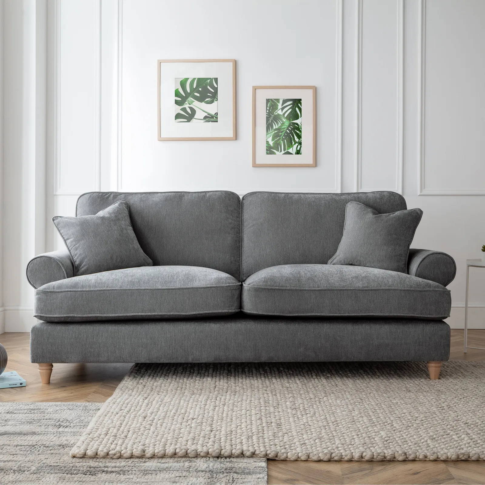 The Great Sofa Company Ezra 3 Seater Textured Velvet Sofa - Scroll Arm in Charcoal 1