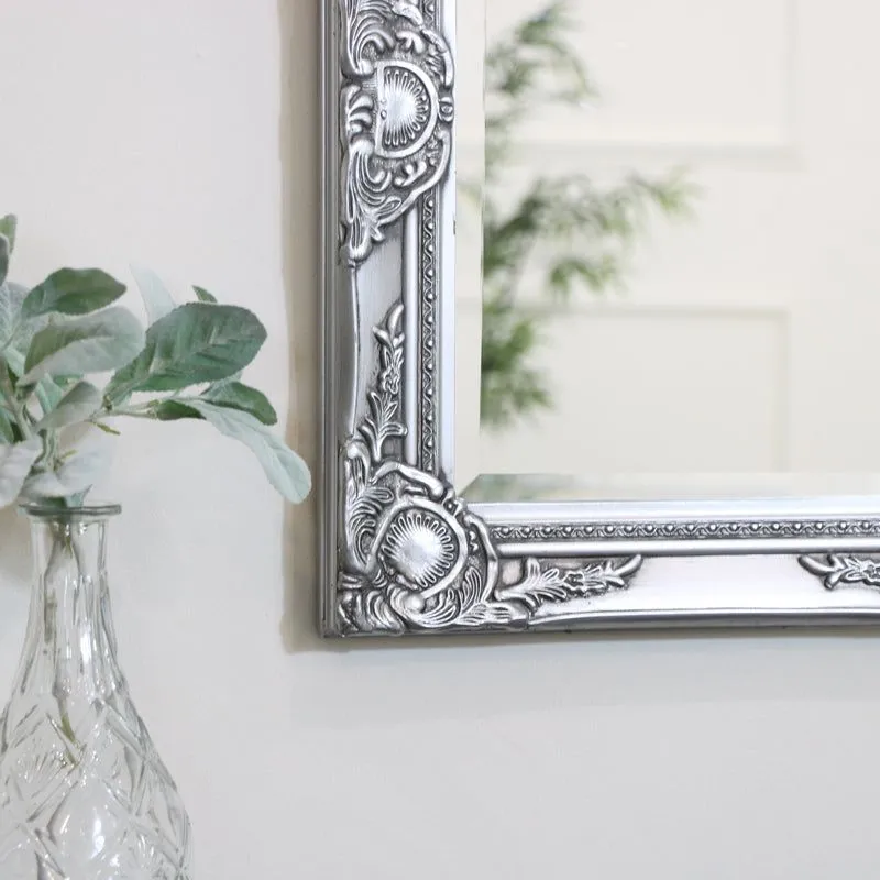 Melody Maison Ornate Silver Wall Mirror With Bevelled Glass 52cm X 42cm in Metallic Silver 2