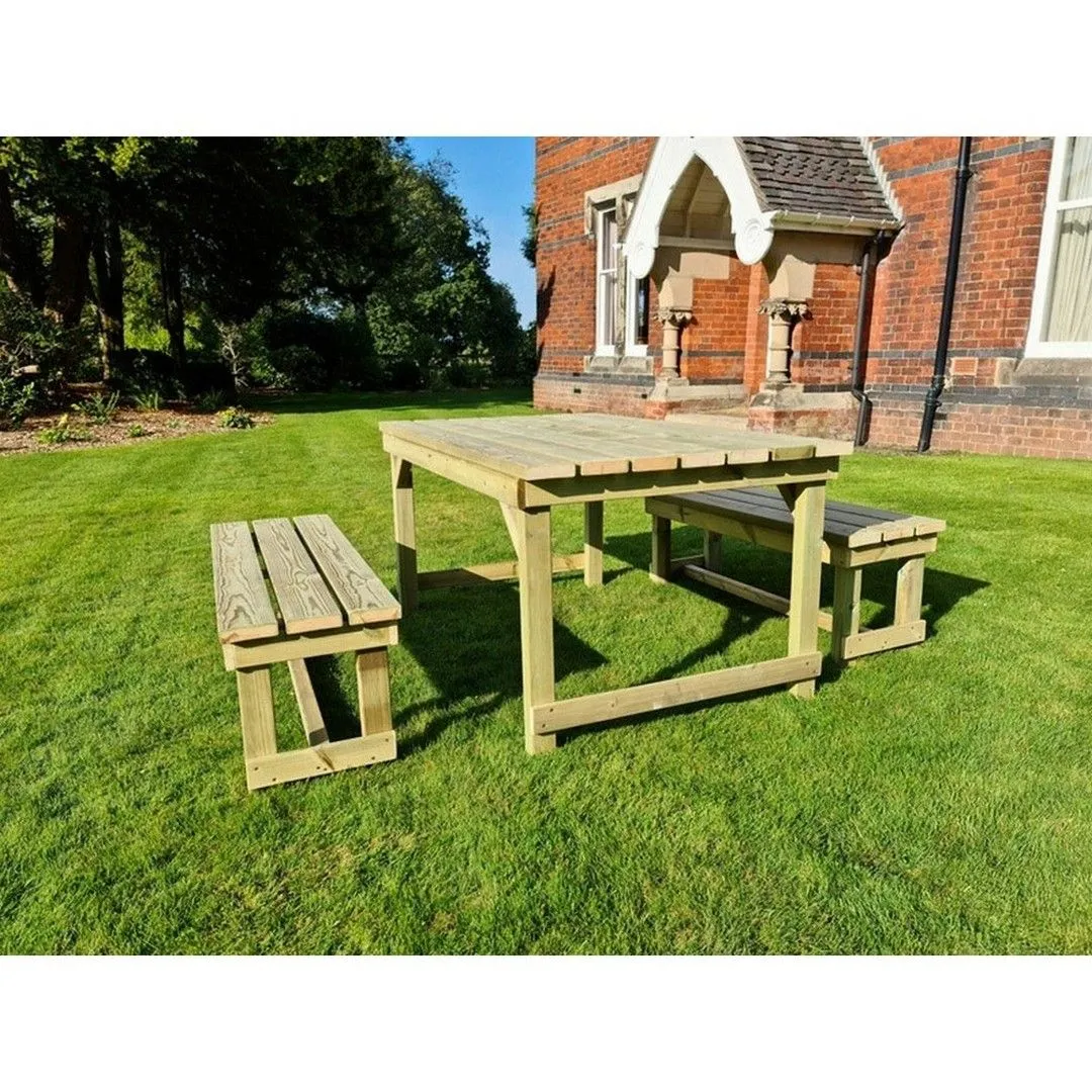 Churnet Valley Garden Furniture Ltd Butcher Dining Table Set w/ Benches - Min. Assembly Required in Brown 2