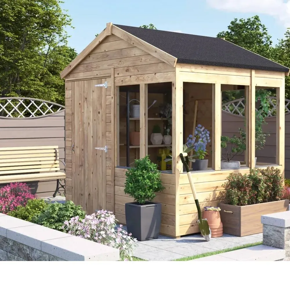 Dunster House Wooden Potting Shed Apex Roof W8' x D6' (W2.4m x D1.8m) Overlord Modular in Brown 2