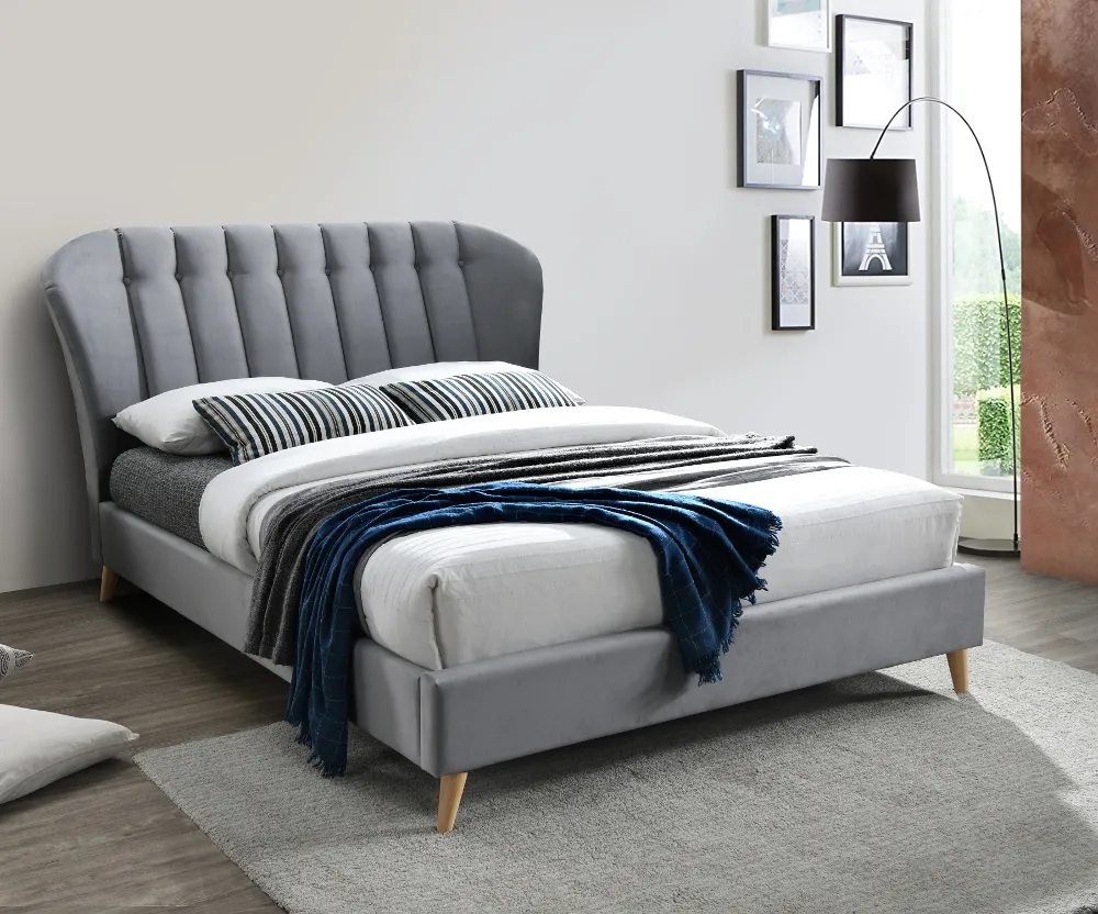 Elm Grey Velvet Fabric Bed Frame - 4ft Small Double