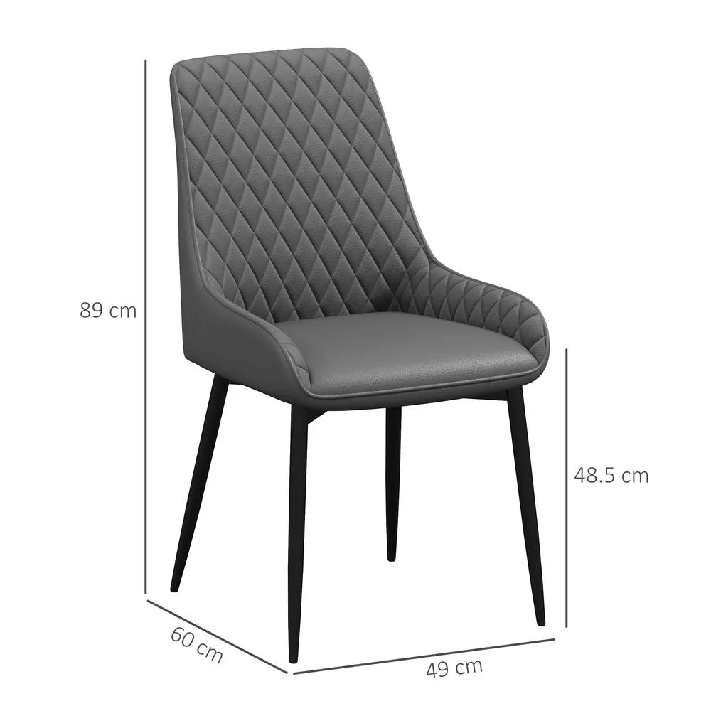 HOMCOM Set of 4 Quilted PU Leather Dining Chairs w/ Metal Frame 4 Legs Grey 3