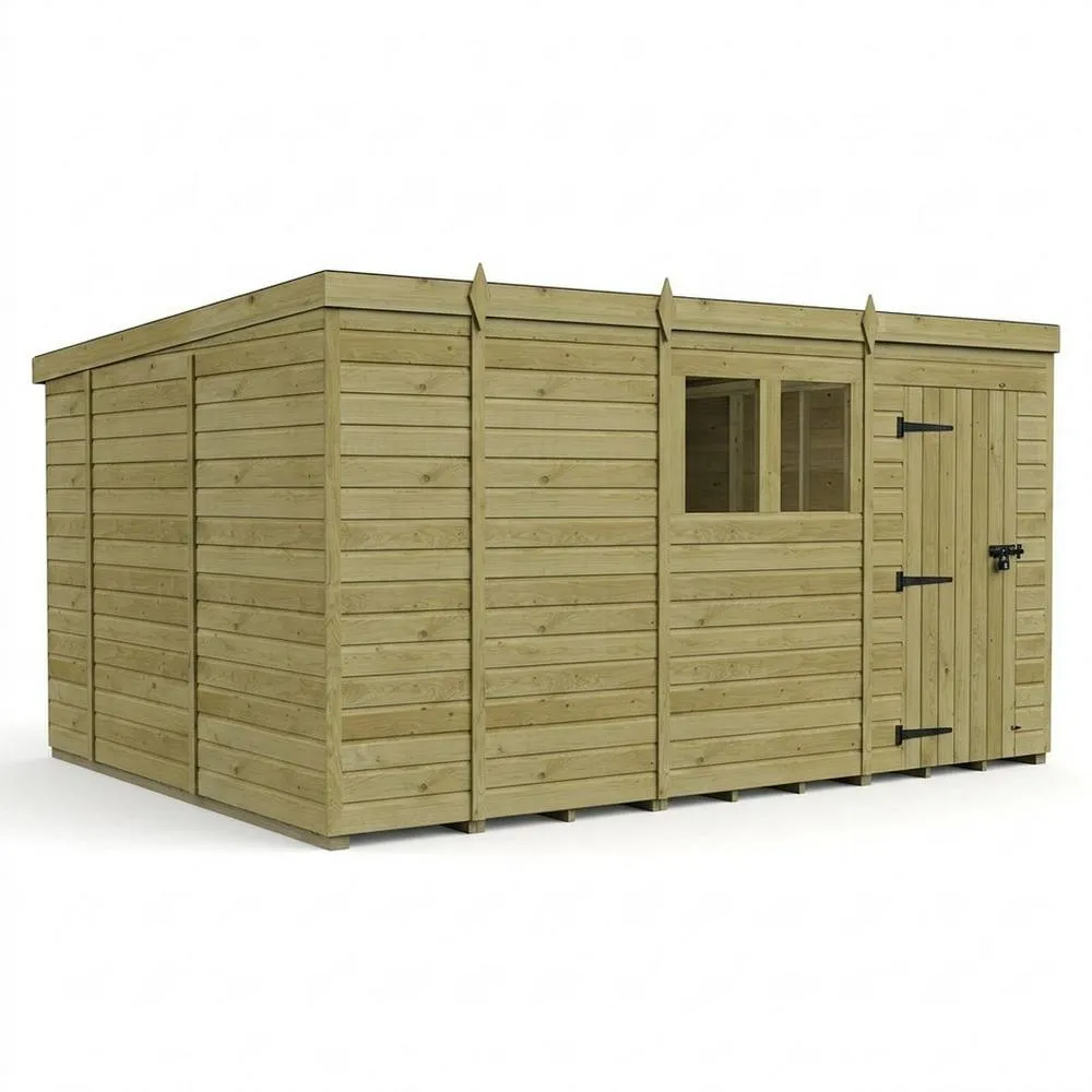 Buttercup Farm 13ft x 10ft Pent Garden Shed Single Door With Windows - Timber in Brown