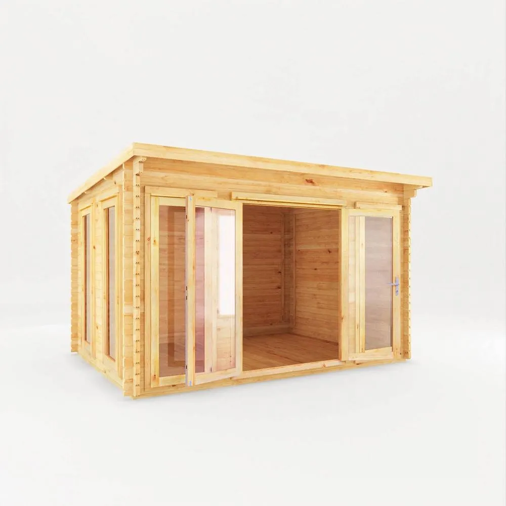 Mercia 4 x 3 m Studio Pent Log Cabin - 28 mm - L333.4 x W403.6 x H249.4 cm in Natural 2