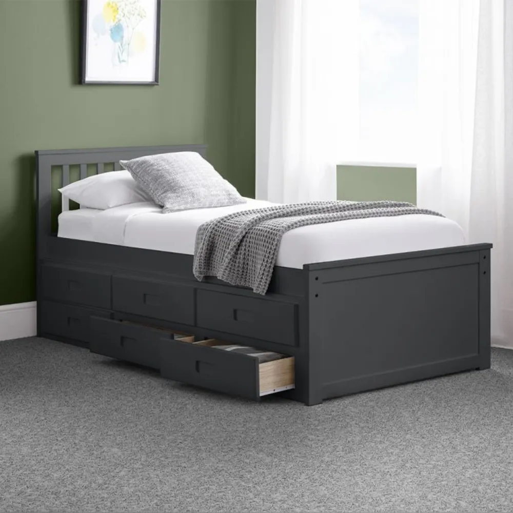 Maisie - Single - Kids Guest Bed - Storage and Underbed Trundle - Dark Grey - Wooden - Single - Happy Beds 1