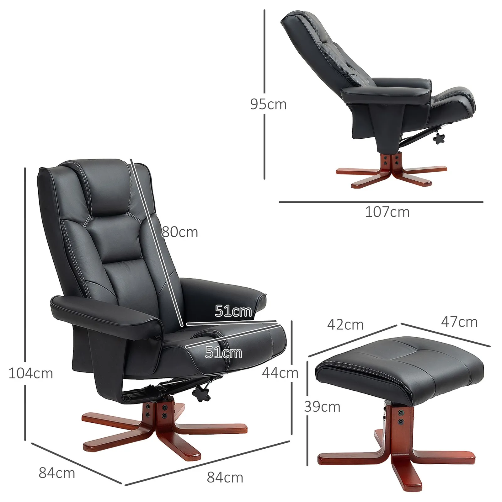 HOMCOM Reclining Armchair with Footstool & Adjustable Backrest in Black 3