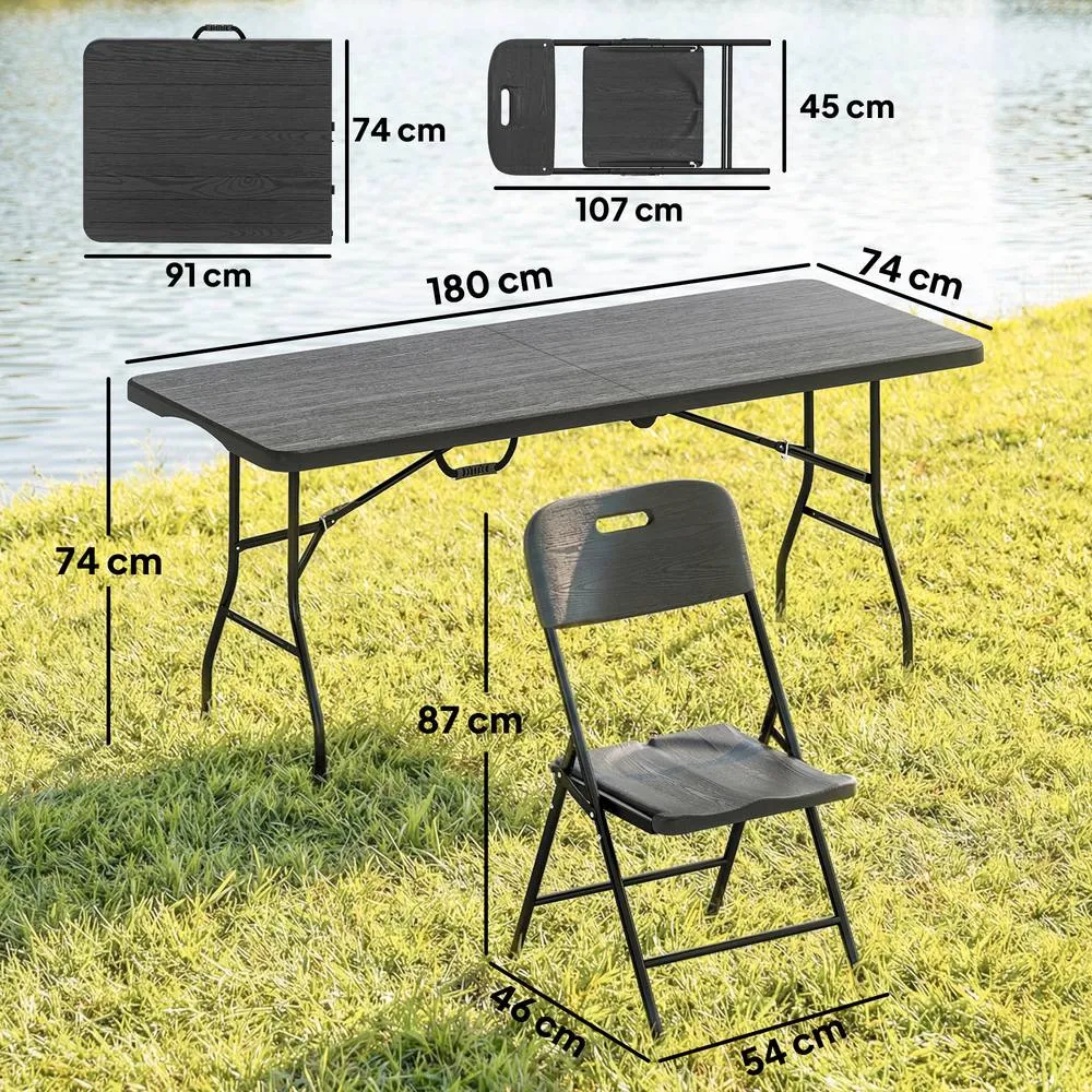 OUTSUNNY 5 Piece 6ft Foldable Table & Chairs, Portable Picnic Table Set in Black 3