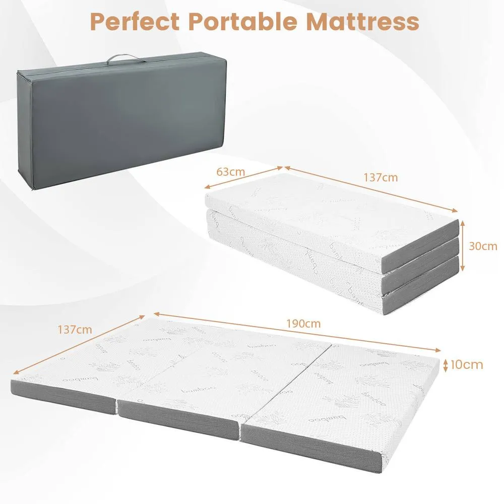 Costway Double Size 10 cm Folding Gel-Infused Tri-fold Mattress Topper Carry Bag RV Camp in White 2