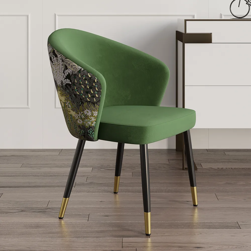 Green Upholstered 4-Piece Set Velvet Dining Chair Modern Arm Chair in Gold & Black