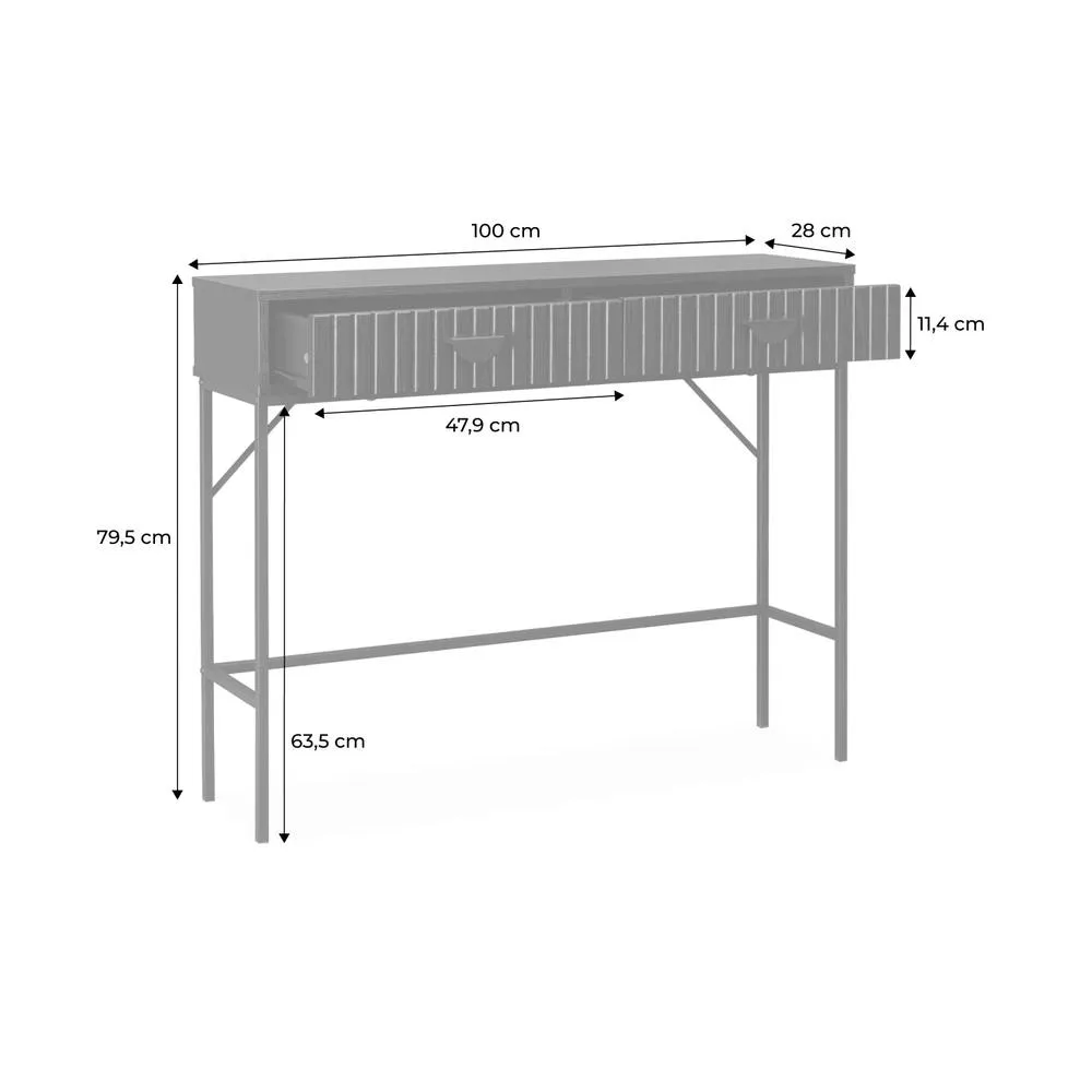 sweeek 100cm Console With Grooved Wood Decor & 2 Drawers in Black 6
