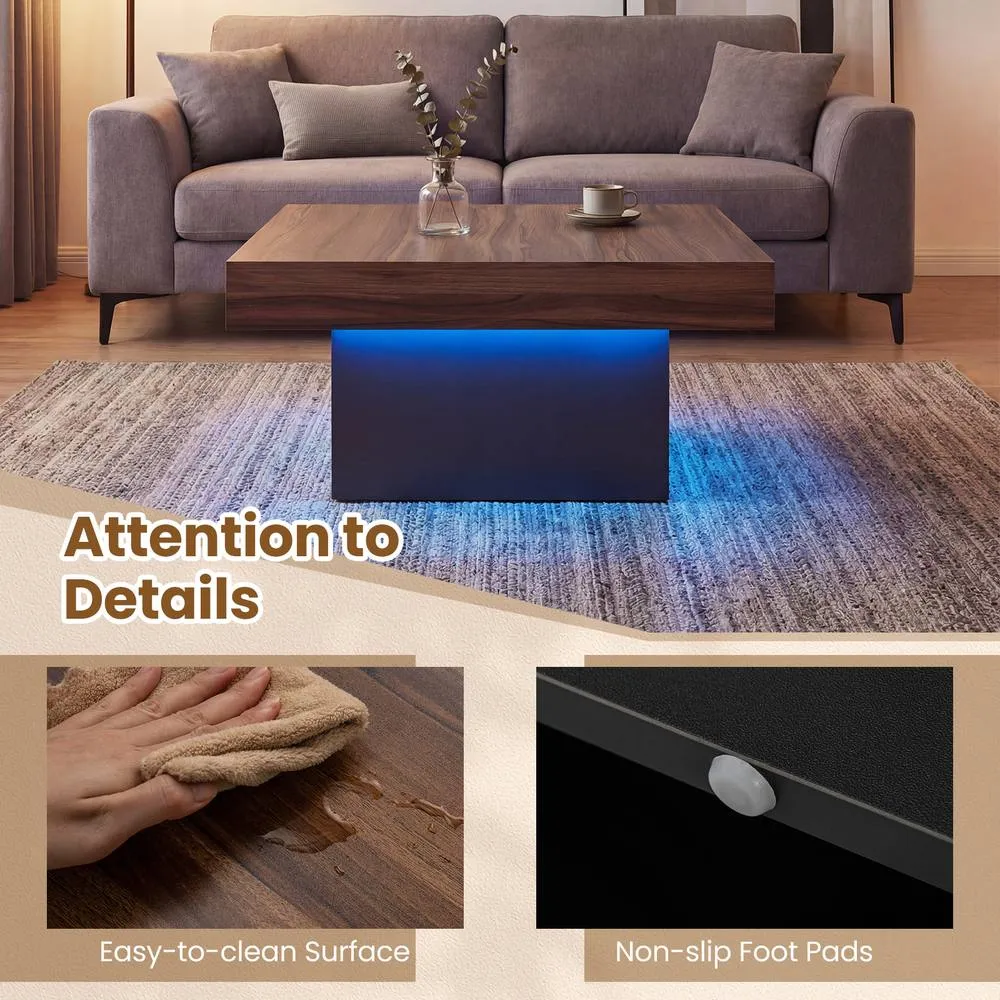 Costway Coffee Table Square Center Table with LED Lights in Brown 5