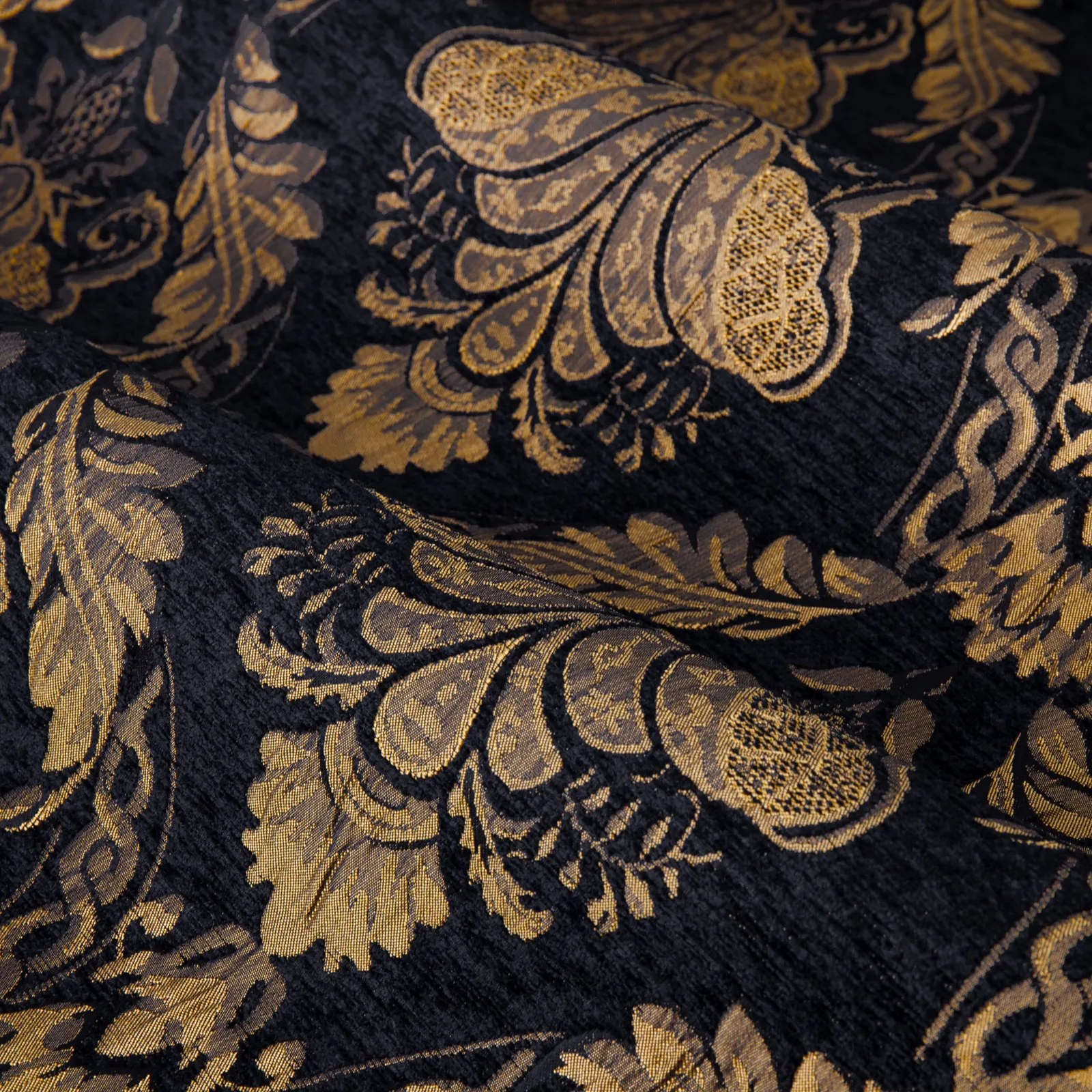 Paoletti Shiraz Traditional Jacquard Pencil Pleat Curtains in Black 5