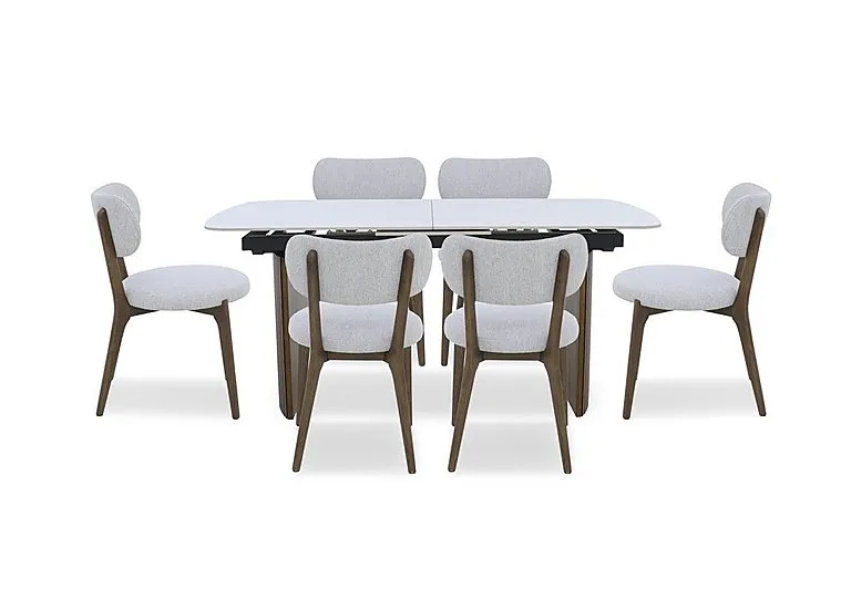 Cortado Pop-Up Extending Dining Table with 6 Wooden Leg Chairs