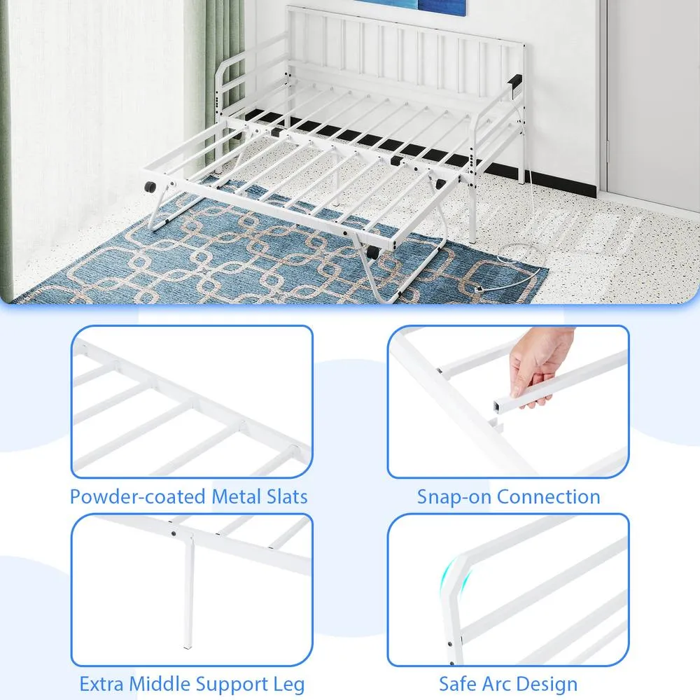 Costway Single Size Daybed with Charging Station & LED Lights in White 6