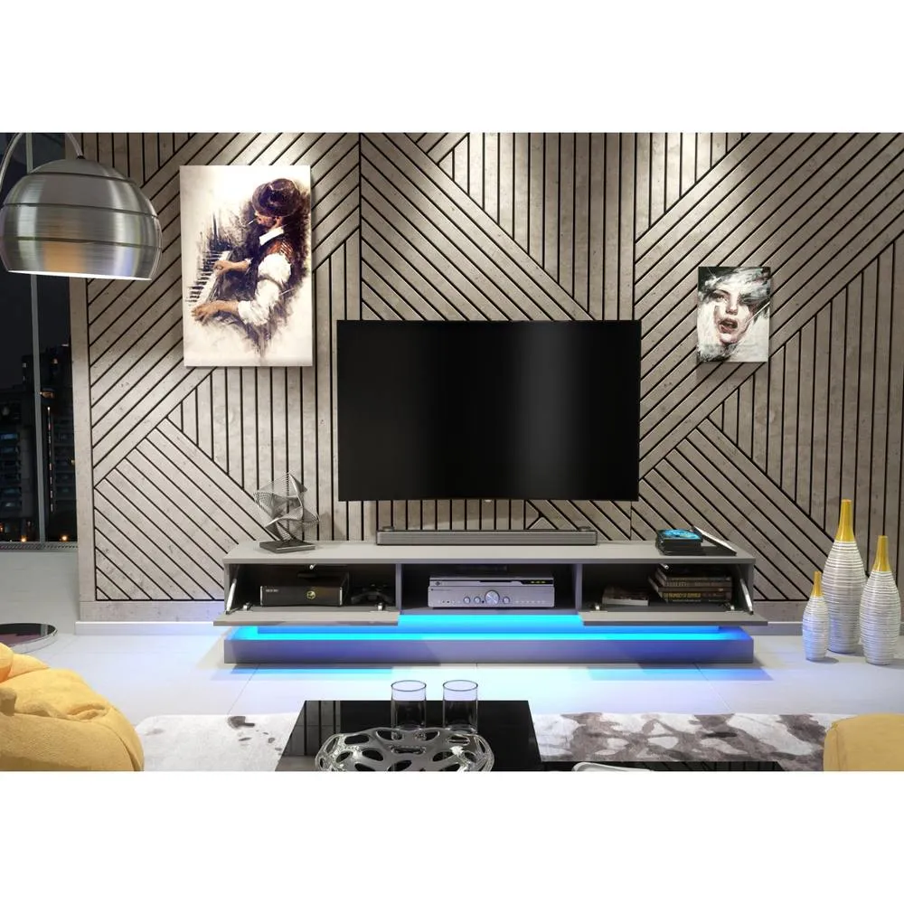Creative Furniture Bloom TV Unit 180cm - Dark Grey with Gloss Doors & LED Lights 3