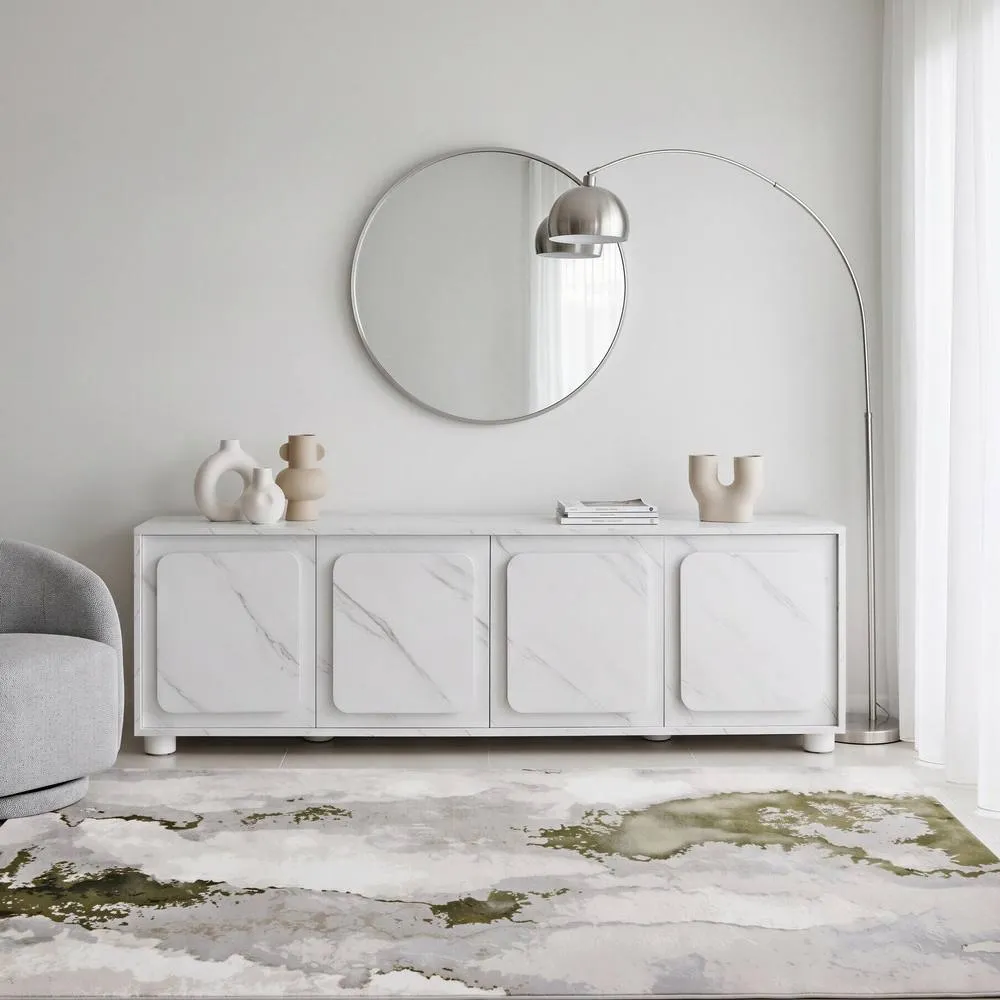 FurnitureboxUK Selene Marble Effect 4 Door Storage TV Stand in White 2