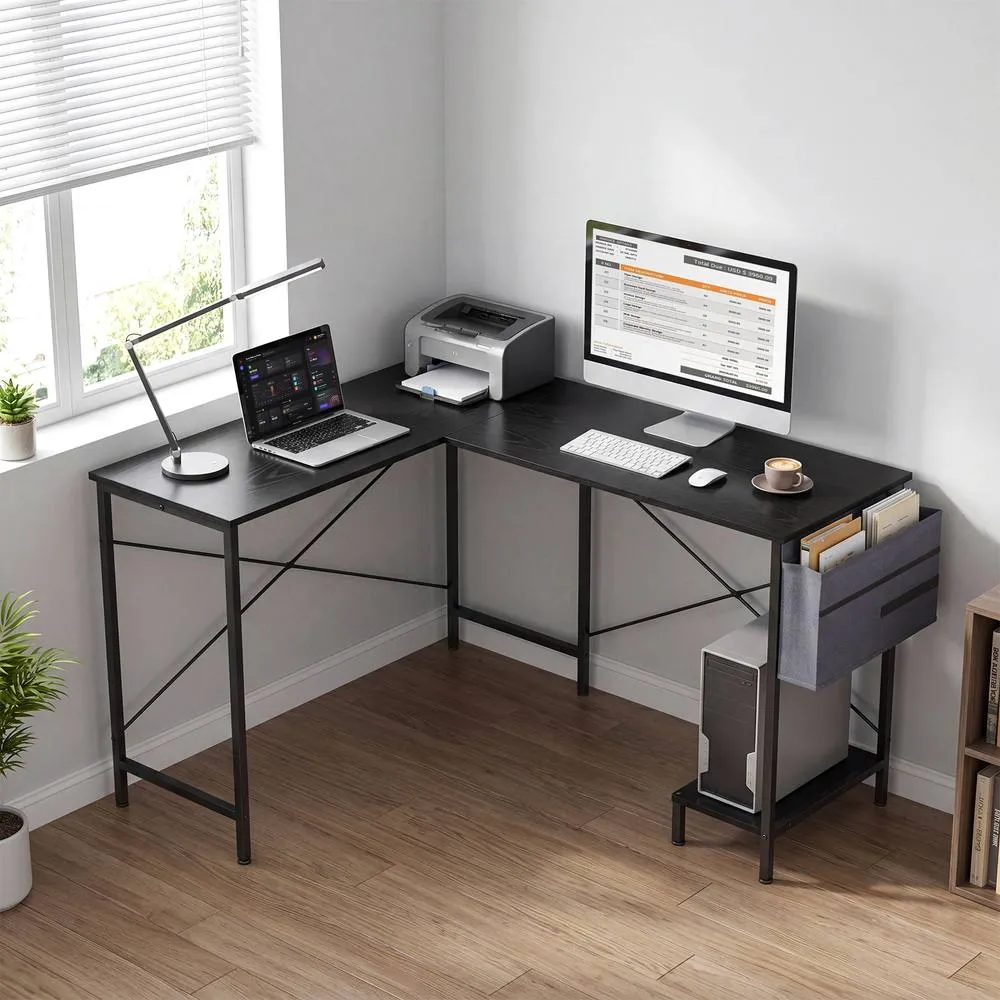 Costway L Shaped Office Desk with Drawer Reversible Corner Computer Desk with CPU Stand in Black 4