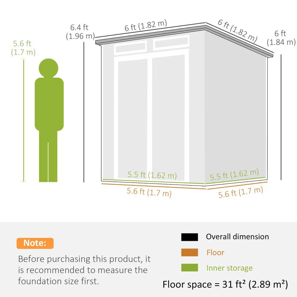 OUTSUNNY 6 x 6 ft Plastic Garden Shed with Floor, Lockable Doors in Dark Grey 3