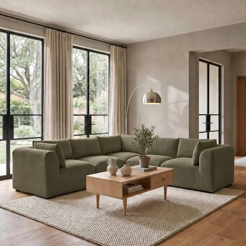 FurnitureboxUK Drift Boucle Fabric 4 Seater Modular Corner Sofa in Green 6