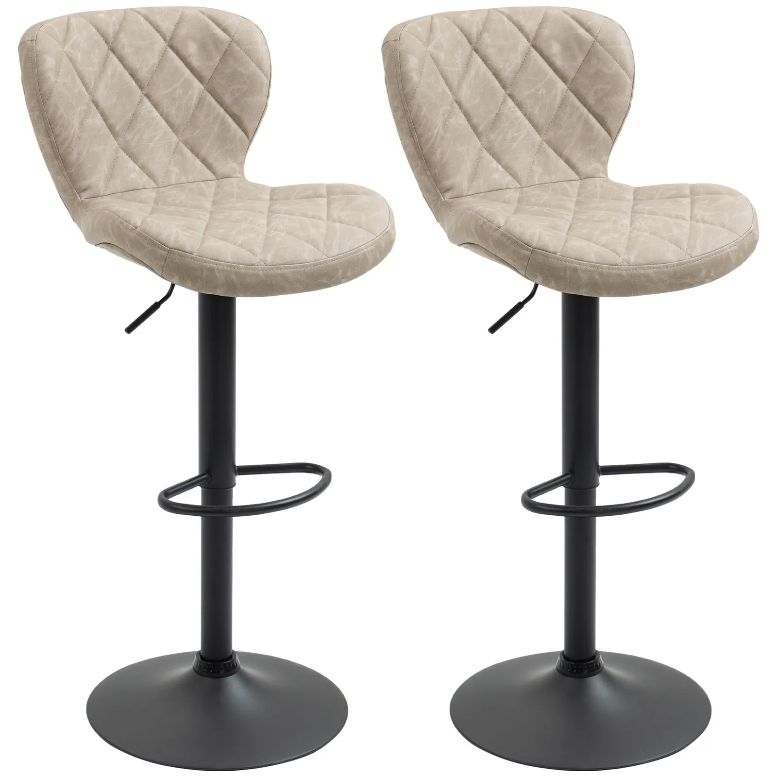 HOMCOM Bar Stools Set of 2 Swivel Barstool W/ Footrest Gas Lift for Kitchen in Khaki