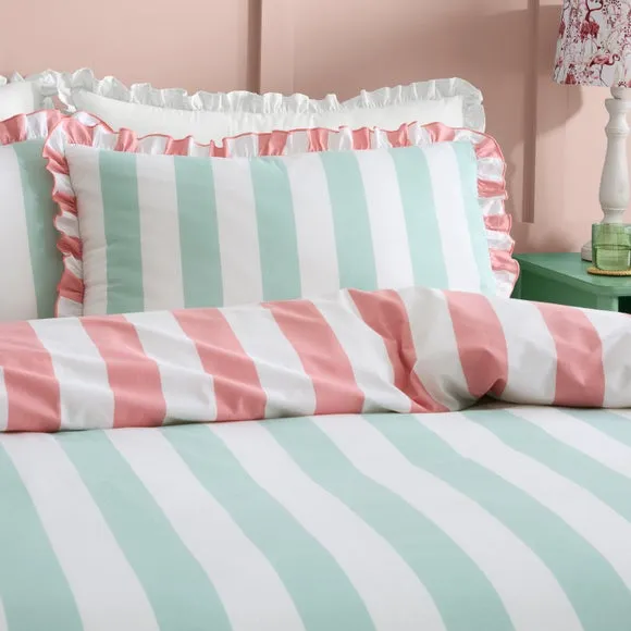Emmy Frilled Stripe 100% Cotton Duvet Cover and Pillowcase Set 2