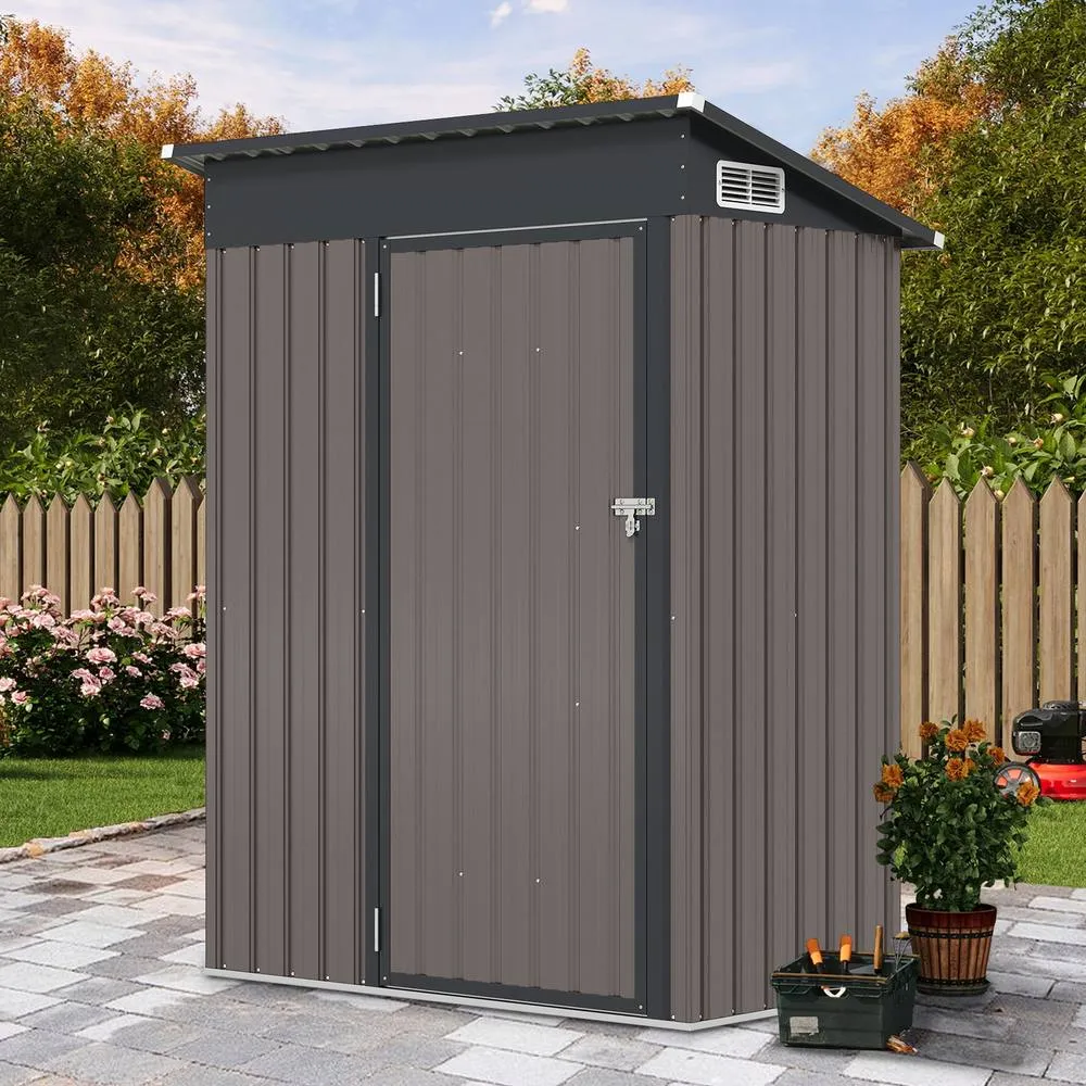 Costway All-Weather Storage Shed Utility Tool House Top Sloping Design-Warm in Grey 4