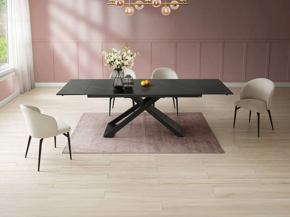 Vente-unique Extendable Dining Table for 6 To 10 People - Ceramic & Metal - Black 5