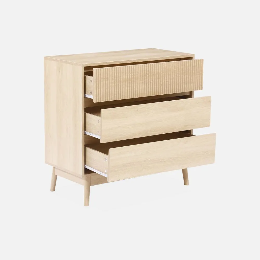 sweeek 3-drawer Chest With Grooved Wooden Detail in Light Brown 3