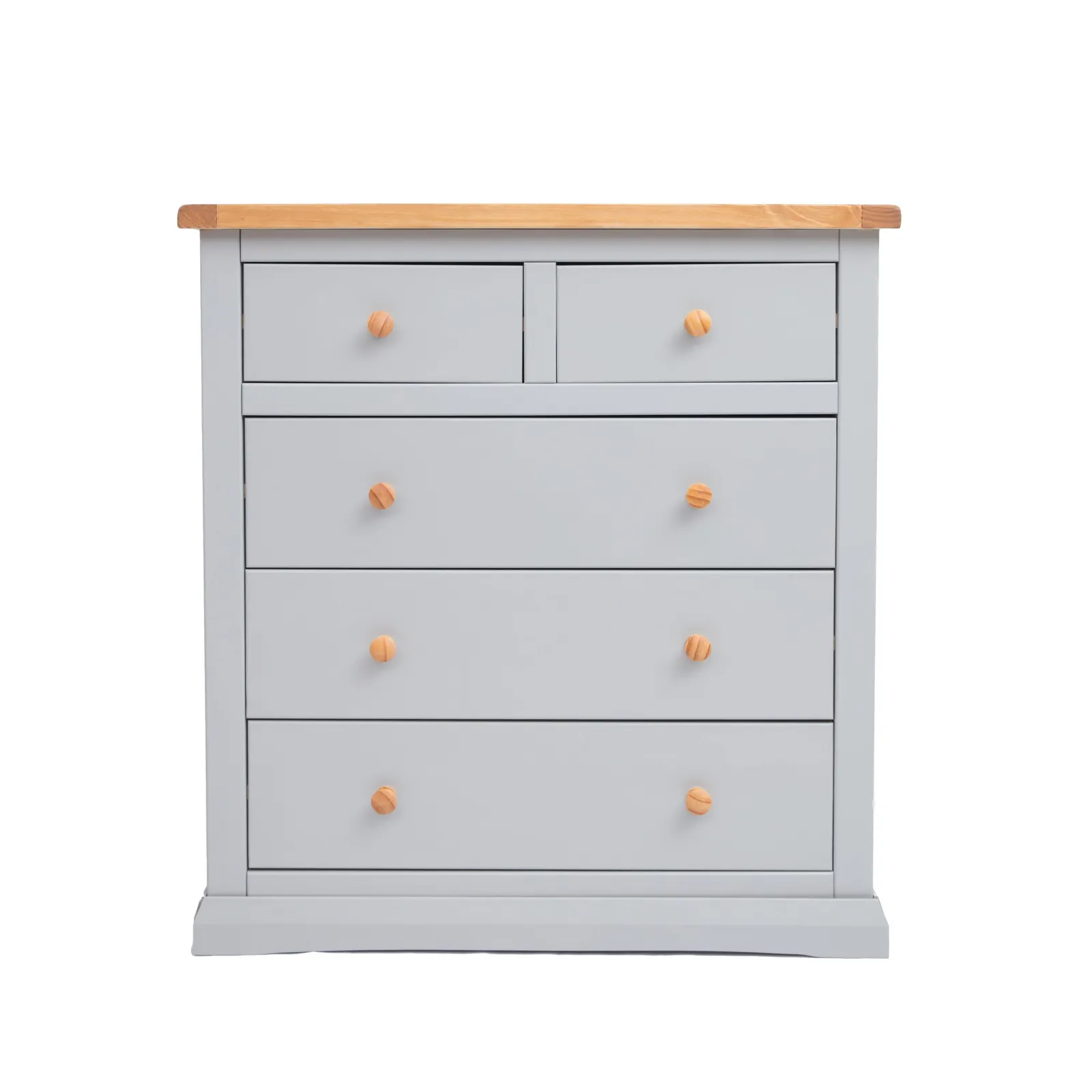 Cabinet Bits Loreo 5 Drawer Chest of Drawers Wood Knob in Light Grey