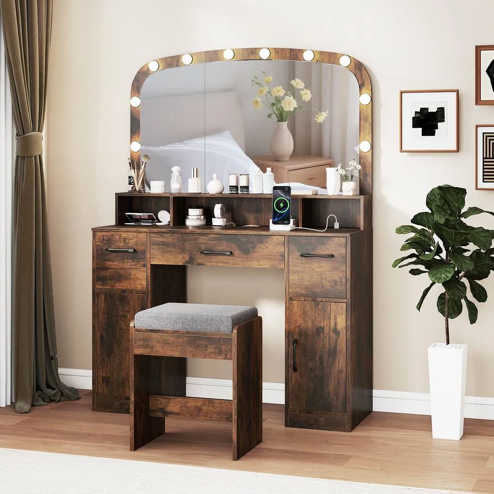 Costway Vanity Desk 108 CM Wide Dressing Table Brown 2