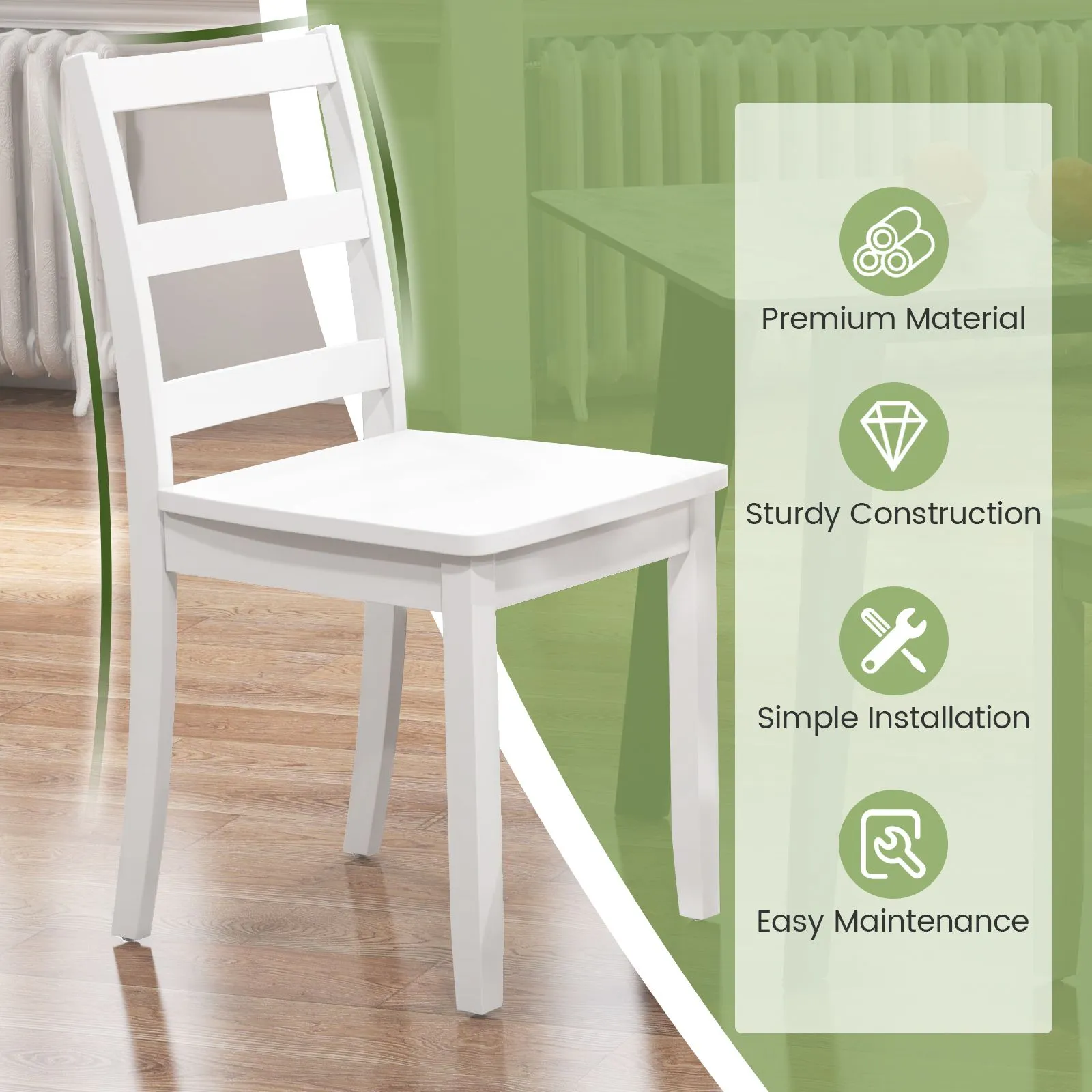 Costway Dining Chairs Set of 4 Ladder Back Side Chairs w/Rubber Wood Legs in White 4