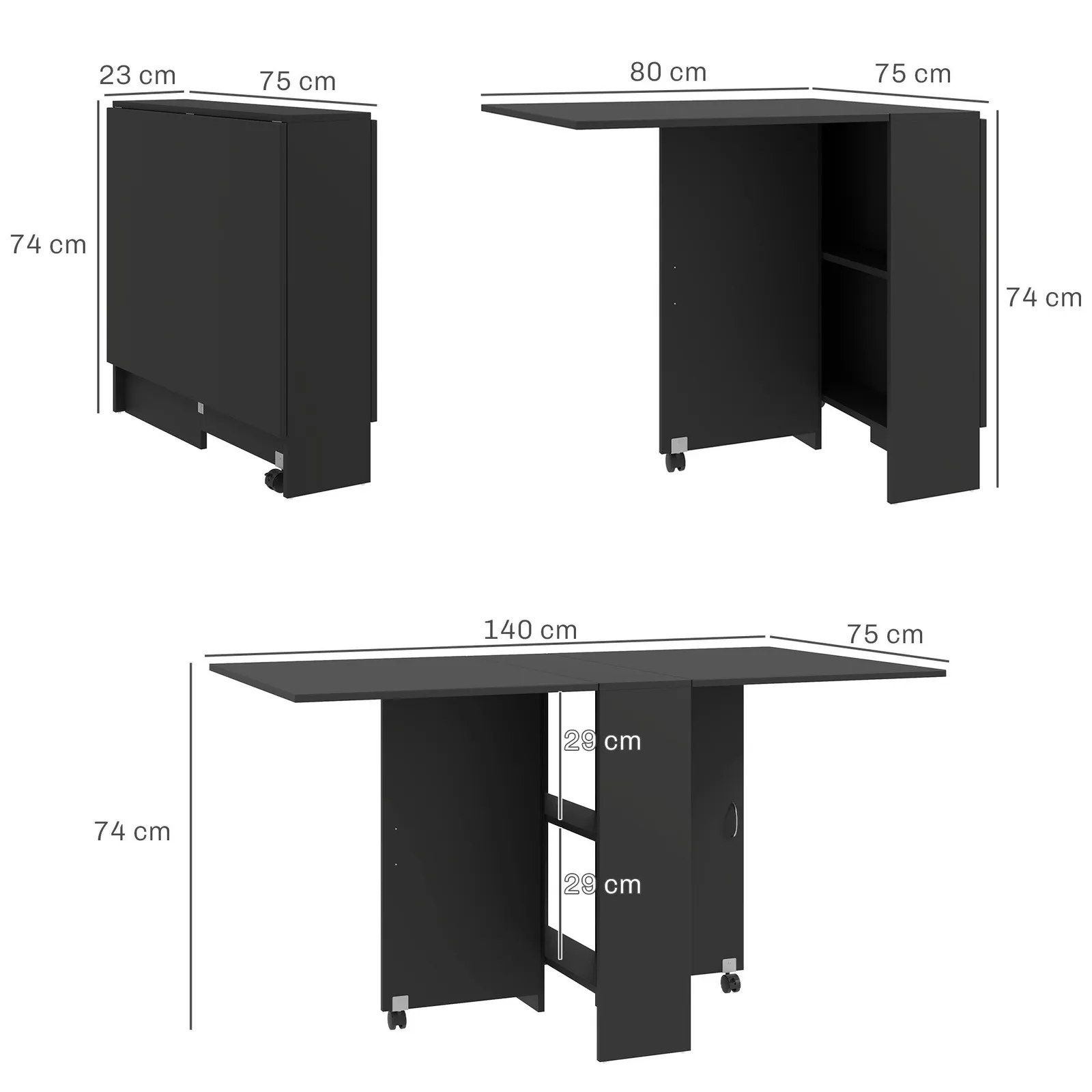 HOMCOM 80-140 cm Folding Dining Table for 4-6 Drop Leaf Table in Black 3