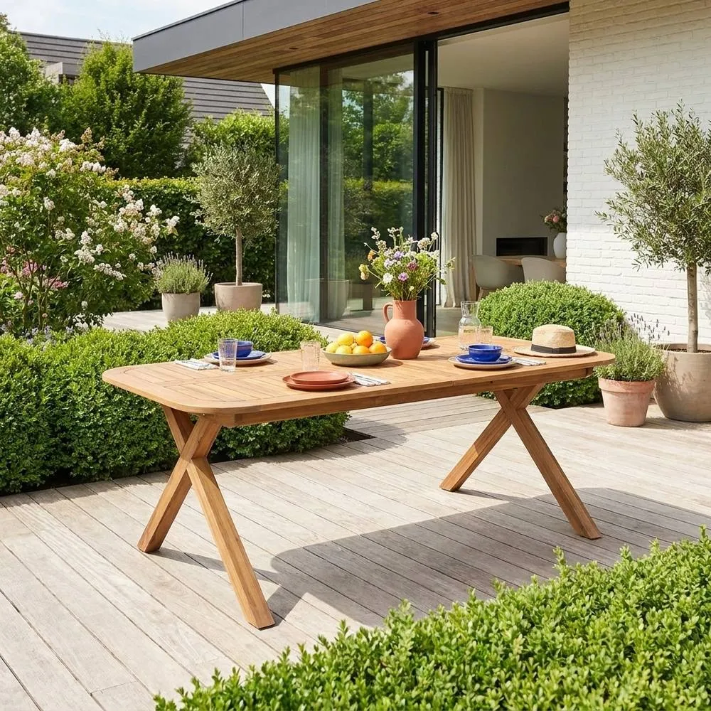 sweeek Extendable garden table 180/240cm acacia wood seats 6-8 in Beige