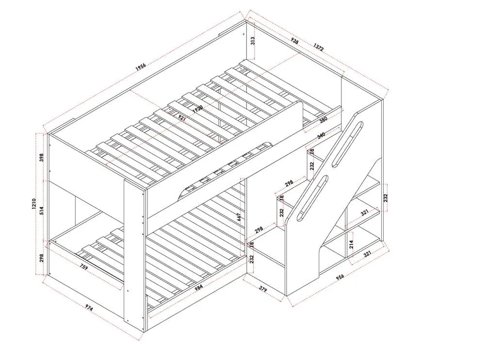 Flair Phobo Staircase Low Compact Bunk Bed White 5