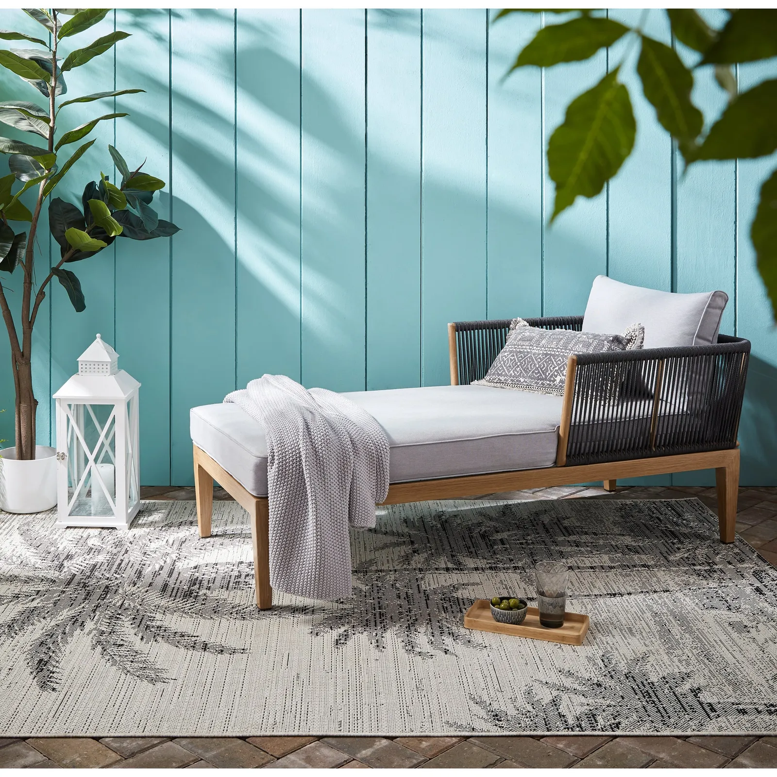 Palm Tree Indoor Outdoor Rug Cream and Black