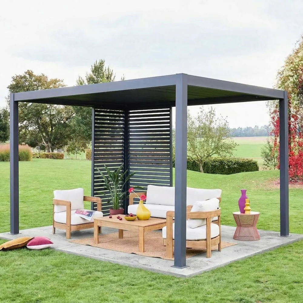 sweeek Louvered pergola Triomphe 3x4m + louvers 100cm + louvers 130cm in Dark Grey 3