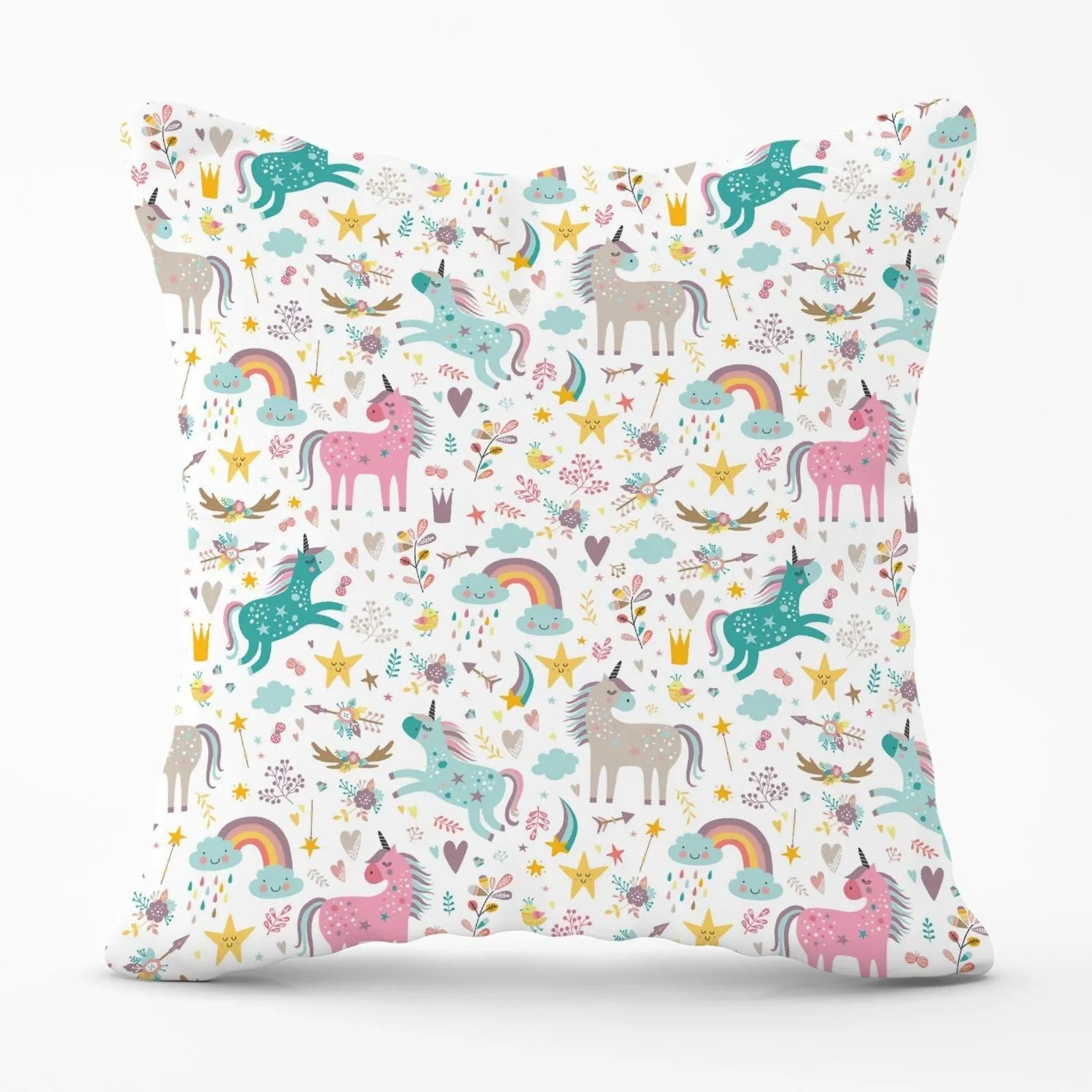 Warren Reed - Designer Unicorn & Rainbows Outdoor Cushion in Blue