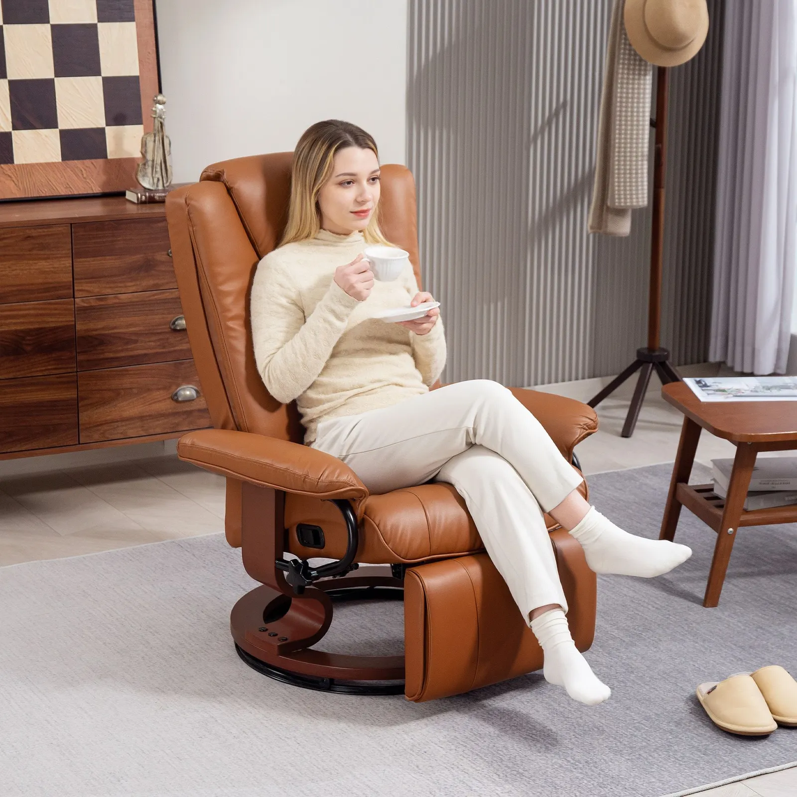 HOMCOM PU Leather Reclining Armchair with Footrest for Living Room in Brown