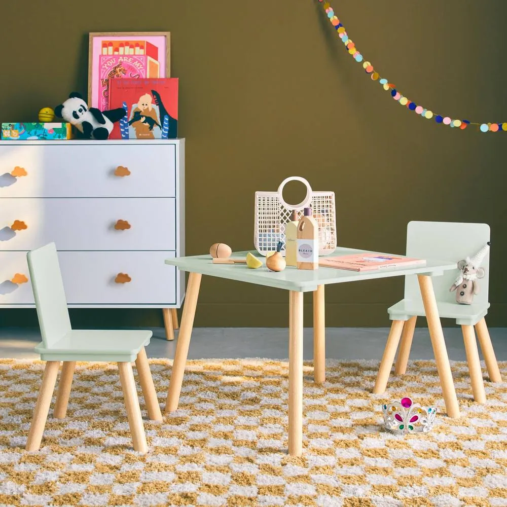sweeek Children's square table with 2 chairs pine legs in Green 3