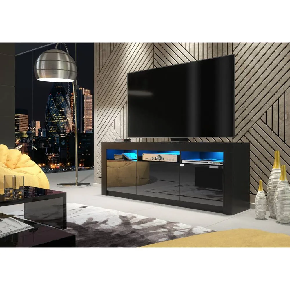 Creative Furniture Shine TV Unit 160cm - Black with Gloss Doors & LED Lights 6