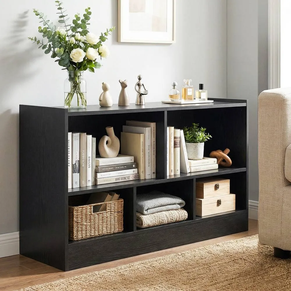Costway 2-Tier Bookcase 5 Cubes Storage Cube Bookshelf Wooden Display Shelf in Black 6