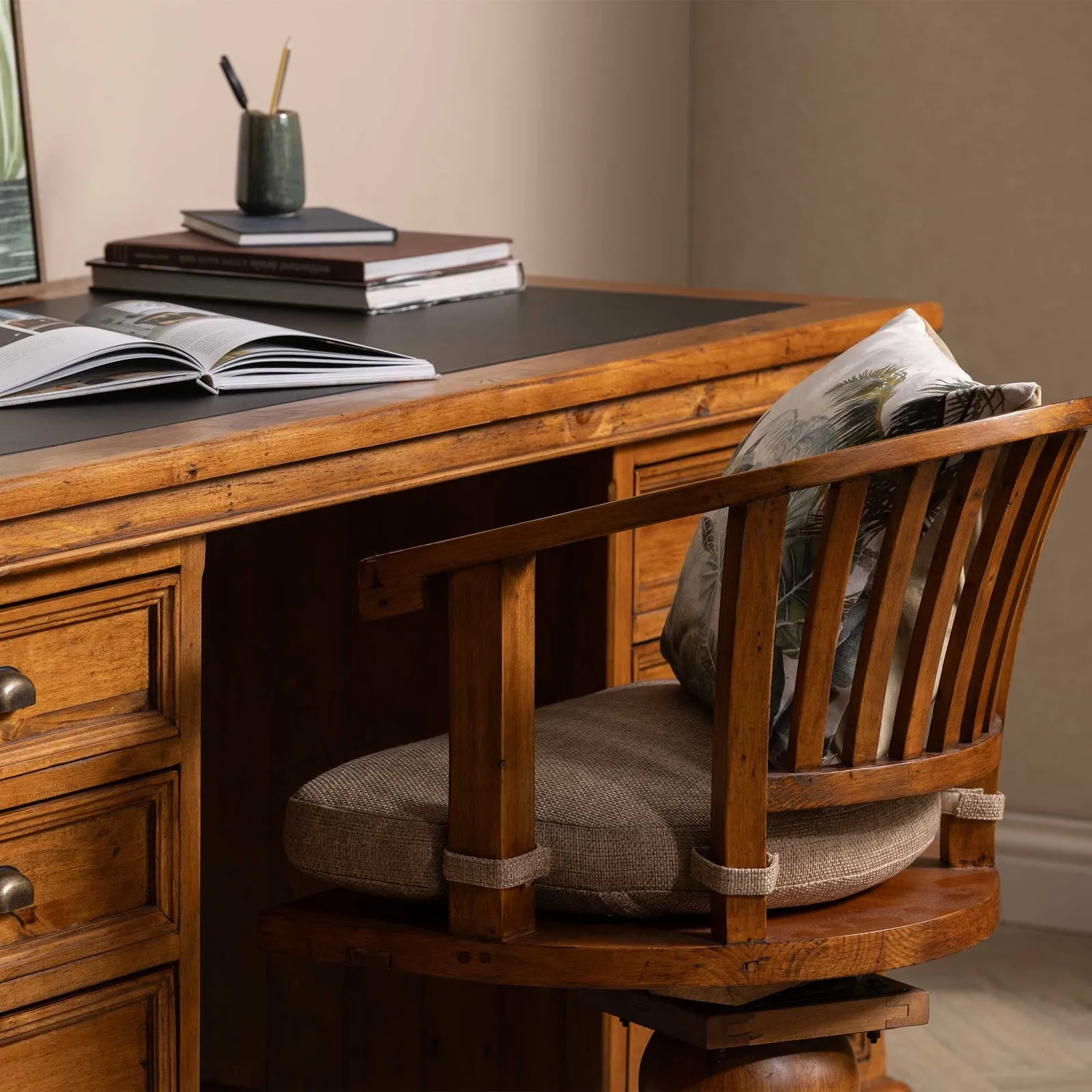 Villiers Swivel Office Chair With Seat Pad, Brown | Barker & Stonehouse 3