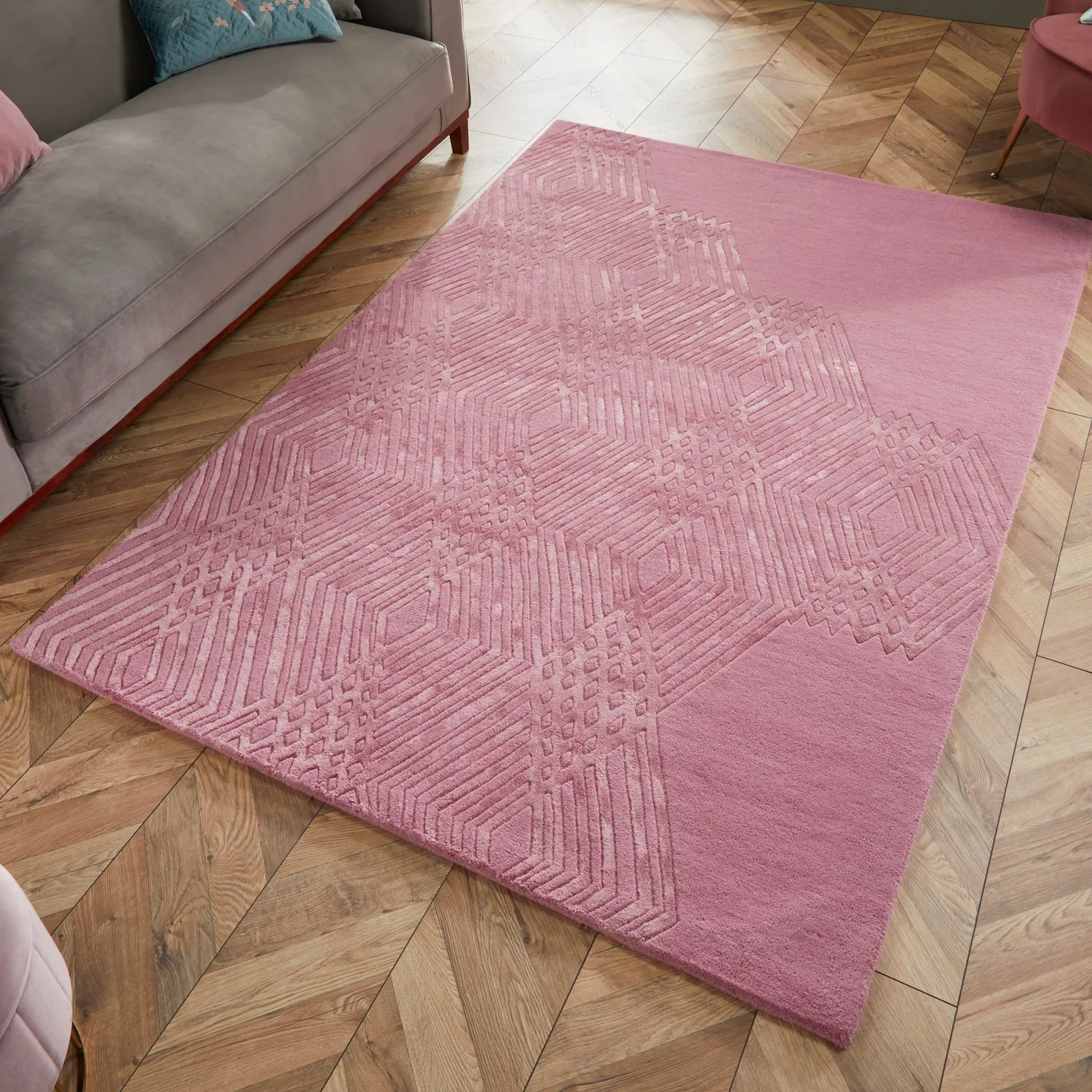 Diamonds Wool Rug Rose