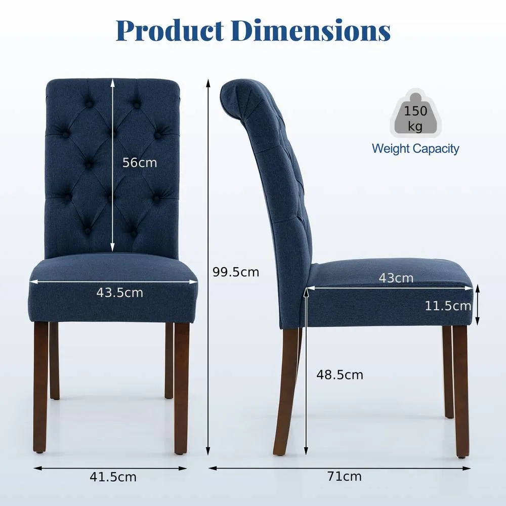 Costway 2PCS Upholstered Dining Chairs Button Tufted Chairs w/Padded Seat in Blue 2