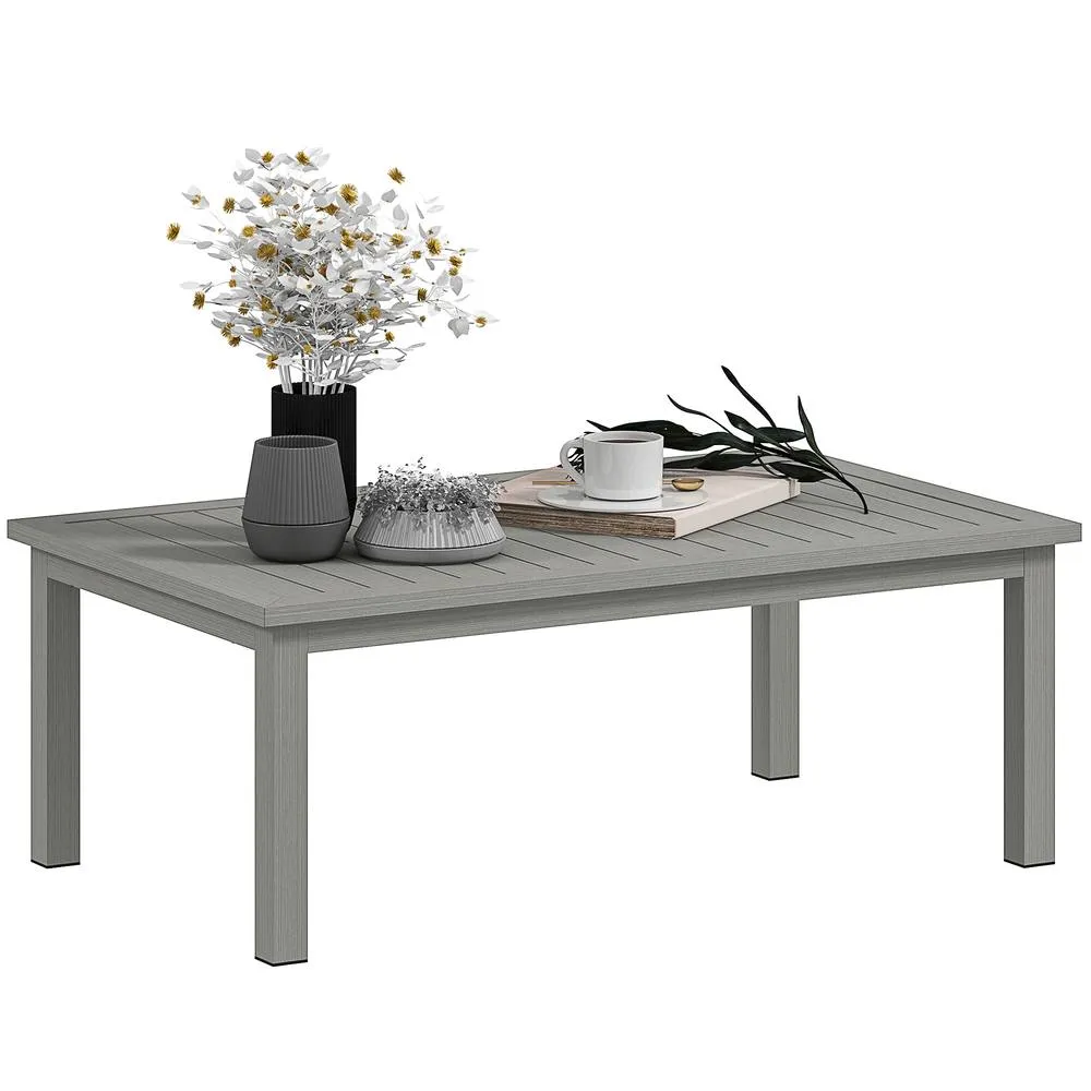 OUTSUNNY Aluminium Outdoor Coffee Table Patio Table with Slat Top, Grey 2